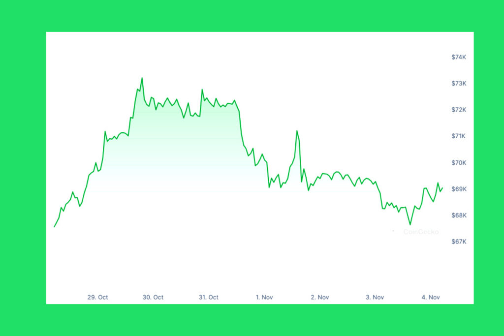 Volatile Bitcoin Week: Crypto Liquidations Surge to $350M as Bitcoin Struggles Near $69,000 Amid Election Concerns